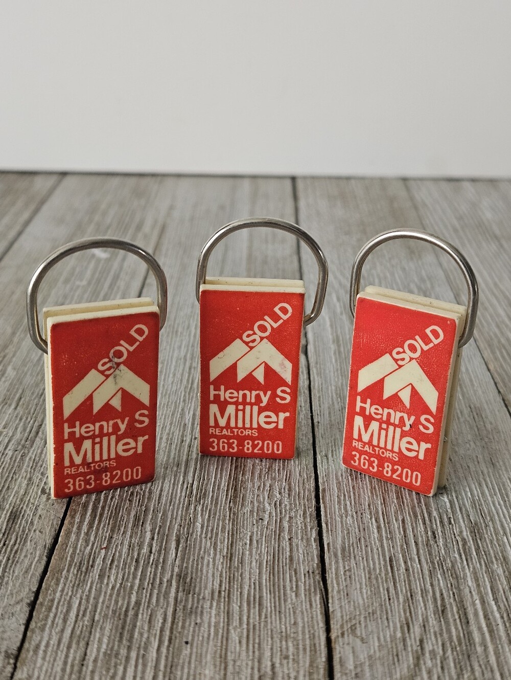 3 Vintage Henry S Miller Realtors Sold/For Sale Detachable Ring Keychains Set Lo